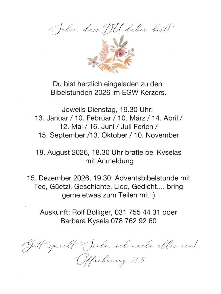 Programm 2026 Bibelstunde des EGWs in Müntschemier